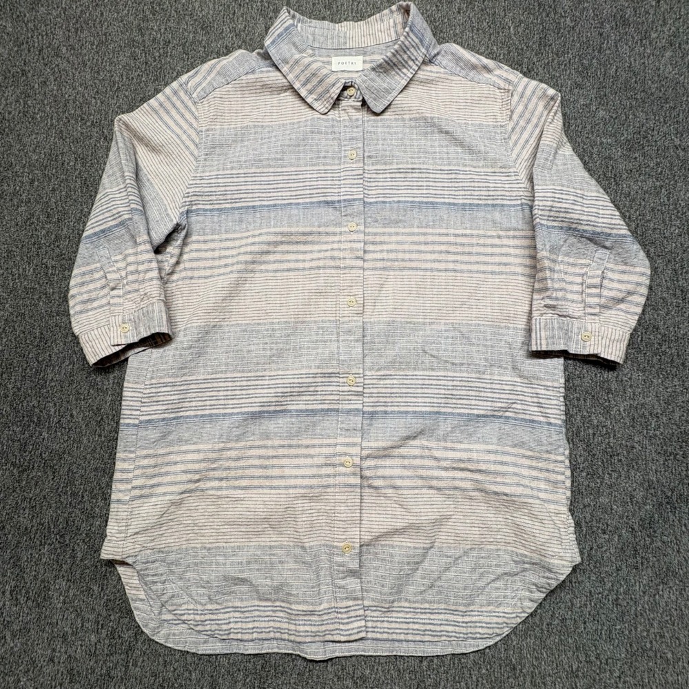 Poetry Hemp‎ Organic Cotton Striped Button Down Shirt 3/4 Sleeve